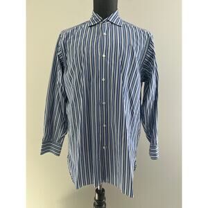 Ralph Lauren Purple Label Italy Button Down Dress Shirt Blue Stripes Size 16 SG